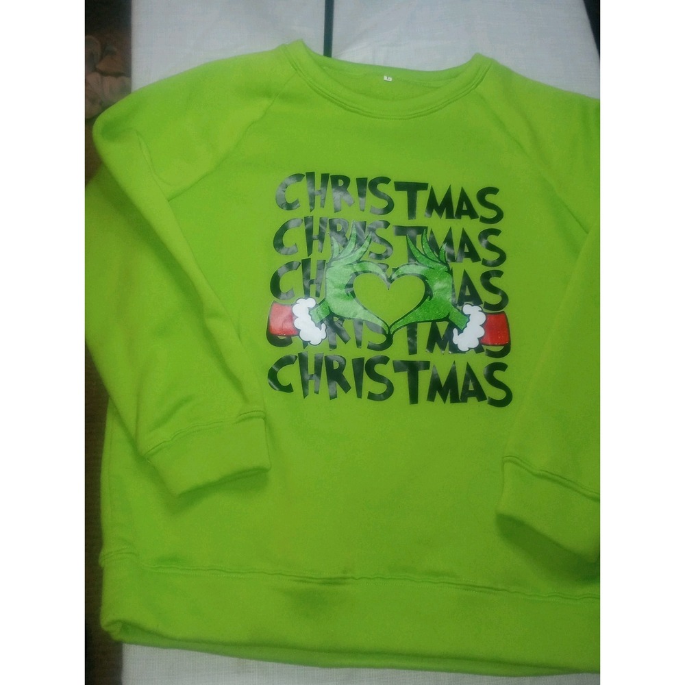 Choove Large Crew neck Sweatshirt Fleece Christmas Grinch Green